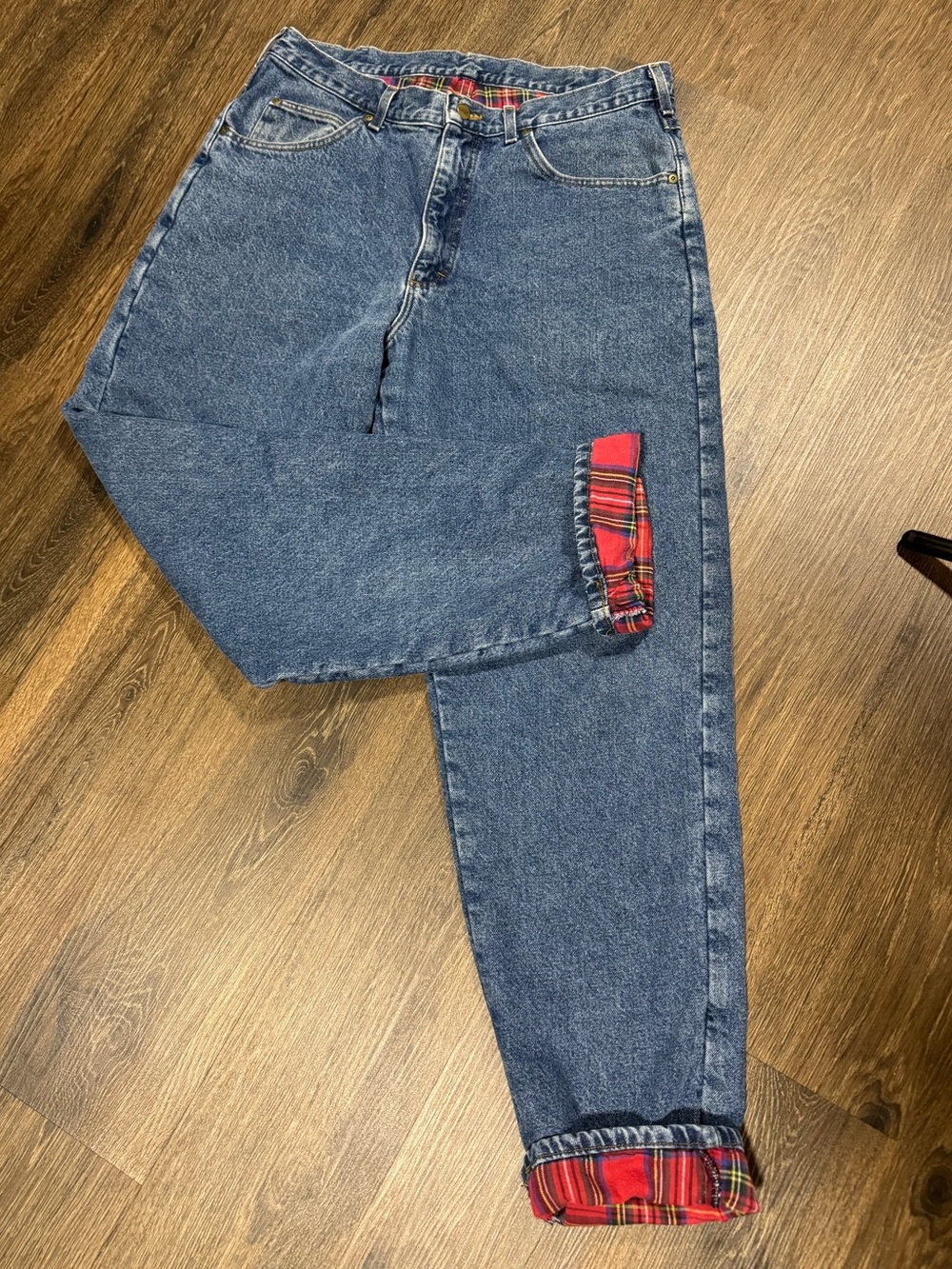 Vintage L L Bean Mens Red Plaid Flannel Lined Jeans Straight 38x34 Outdoor Cabin